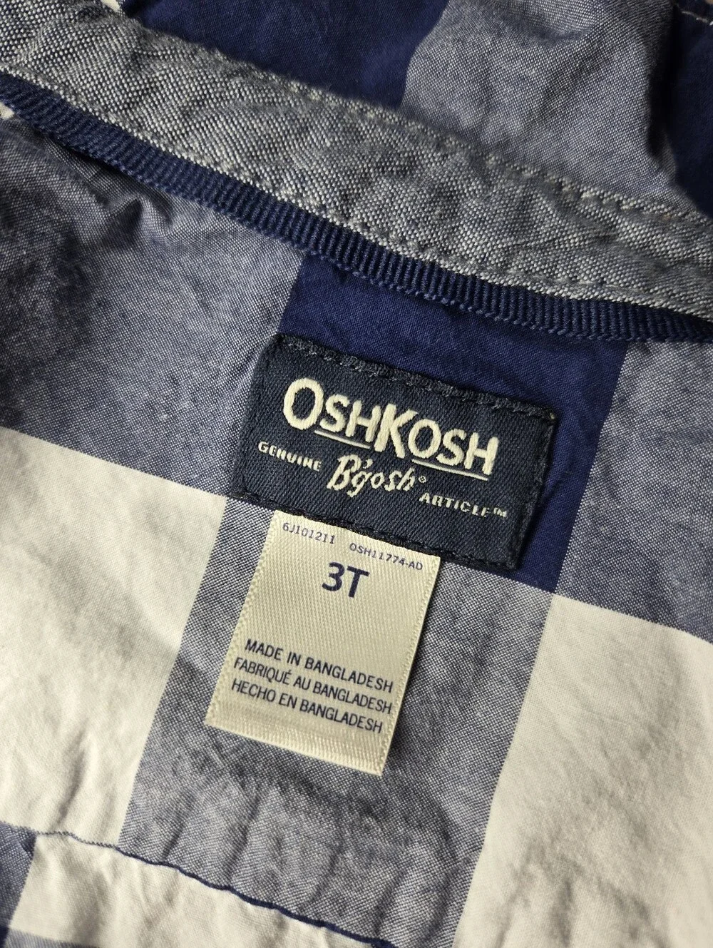 OshKosh B’gosh Boys Blue Buffalo Check Button-Up Shirt – Size 3T